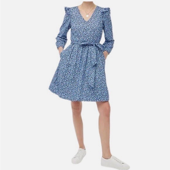 Jcrew Blue Floral V-Neck Long Sleeve Wrap Dress - Picture 8 of 9